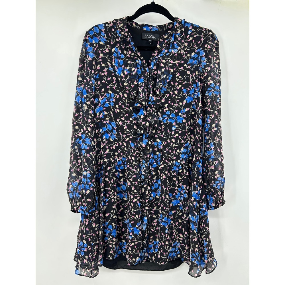 Saloni Long Sleeve Tilly Silk Floral Ruffle Mini Dress Size 4
